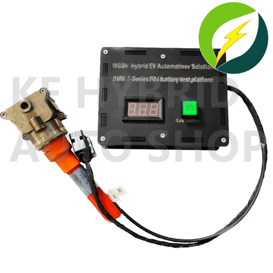 BMW F04 128v Hybrid Battery Testing Kit with high/low voltage connectors, OBD data reading, and connection. LED display, charging, and power indication function. 12v power adaptor included.