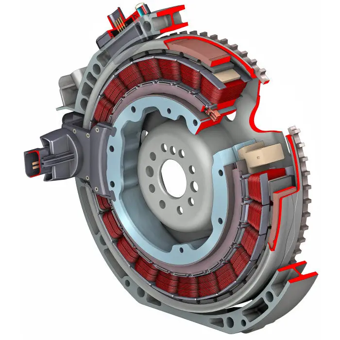 The compact hybrid module is a disc-shaped electric motor which is integrated between the internal combustion engine and the sevenspeed automatic transmission 7G-TRONIC and also serves as a starter and alternator.